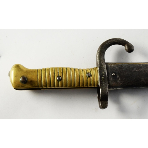 25 - 19th CENTURY FRENCH SWORD BAYONET, the blade inscribed Ferrier 1873, bayonet with its steel scabbard... 