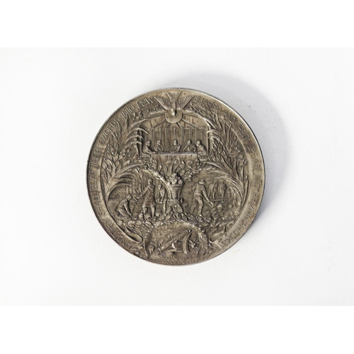 38 - LARGE, GOOD QUALITY PLATED METAL MEDALLION, dated 24th December 1914, the obverse featuring a winged... 