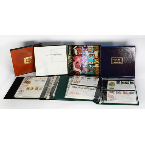 165 - STAMPS, SELECTION OF 12 GB YEAR BOOKS plus 7 GB first day cover binder, (some hand-written)