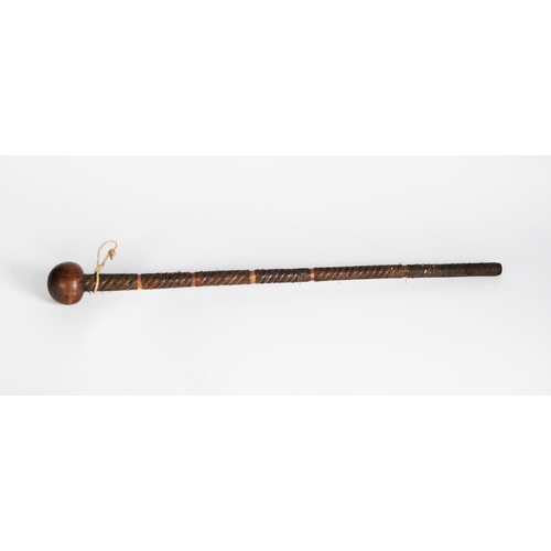 255 - AFRICAN WOODEN KNOBKERRIE, the shaft bound with wire, 28in (71cm) long(Provenance - given to the ven... 