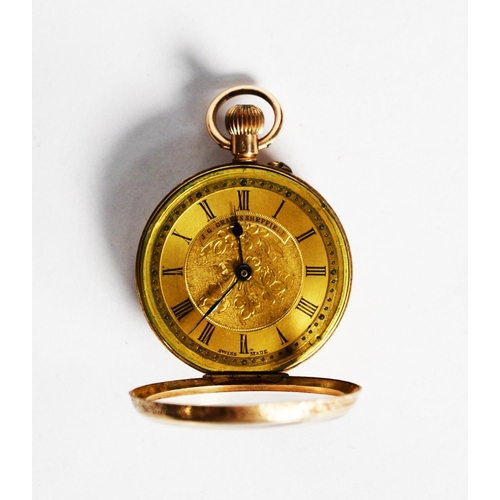 233 - EARLY TWENTIETH CENTURY SWISS 14KT GOLD CASED SMALL OPEN FACED POCKET WATCH, foliate scroll engraved... 