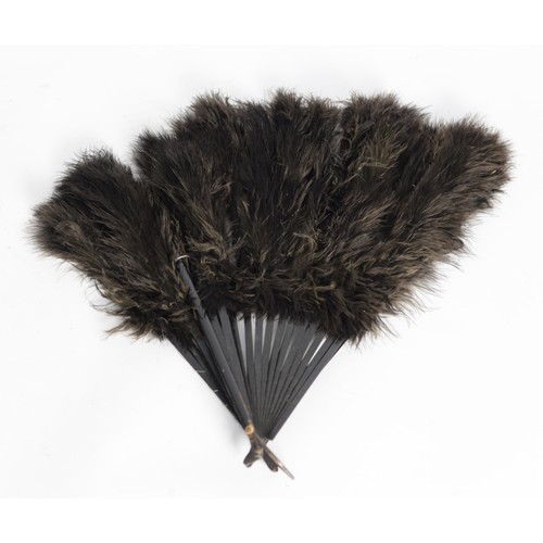 454 - TWO OSTRICH FEATHER FANS, one black, one white, both with imitation tortoiseshell sticks; a WHITE OS... 