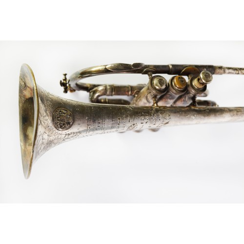 151A - J. HIGHAM, STRANGEWAYS, MANCHESTER, SILVER PLATED TRUMPET CORNET, prize medal class A, clear bore, c... 