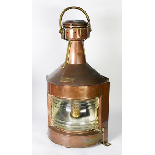 302 - MARITIME INTEREST: three 20th century copper mast lamps, including a central lamp, port side lamp, a... 