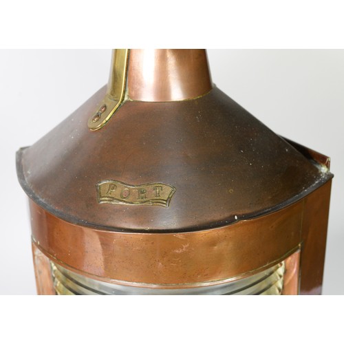 302 - MARITIME INTEREST: three 20th century copper mast lamps, including a central lamp, port side lamp, a... 