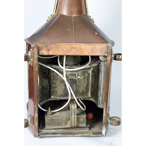 302 - MARITIME INTEREST: three 20th century copper mast lamps, including a central lamp, port side lamp, a... 