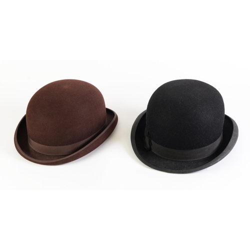 478 - TWO HERBERT JOHNSON (Bond St) Ltd., London, GENTLEMEN'S BOWLER HATS, one black and one brown, both i... 