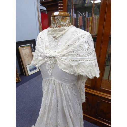 441 - EARLY VICTORIAN EMPIRE LINE ELABORATE CUT WORK AND LACE NEGLIGEE