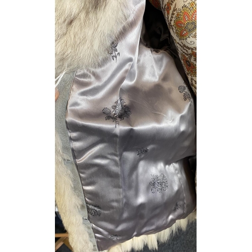 492 - LADY'S FULL-LENGTH RABBIT FUR COAT, with hook fastening front, slit pockets and deep cuffs