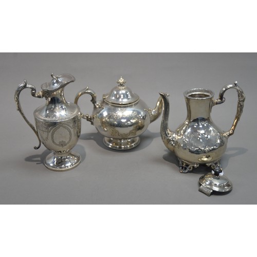 429 - ELECTROPLATED PEDESTAL EWER, engraved with trailing foliage and vacant cartouches, together with a T... 