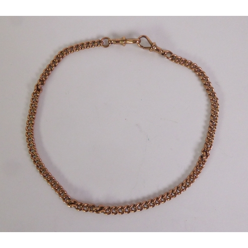 83 - 9ct GOLD CURB PATTERN CHAIN with watch clip to each end, each link marked, 13 1/2