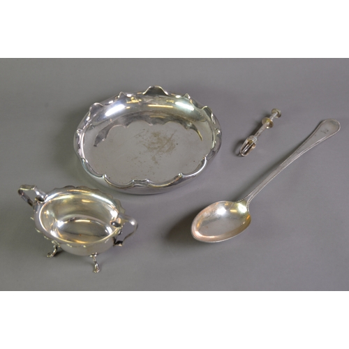 425 - ELECTROPLATED BEAD EDGED BASTING SPOON BY ELKINGTON & Co, crested, CIRCULAR SHALLOW DISH and a T... 