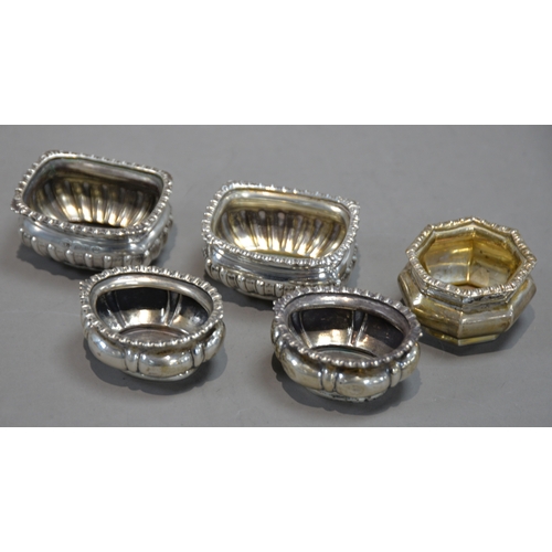 403 - PAIR OF LATE VICTORIAN SILVER OBLONG SALT-CELLARS with gadrooned rims and demi-gadrooned bodies, Bir... 