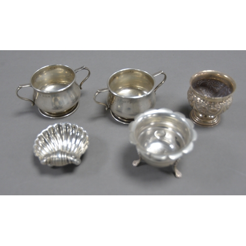 404 - PAIR OF INTER-WAR YEARS SILVER TWO HANDLED SALT-CELLARS without glass liners, Birmingham 1920. Toget... 