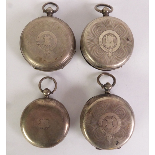 49 - FOUR VARIOUS SILVER CASED OPEN FACED POCKET WATCHES, key wind movements, including Acme Lever, H. Sa... 