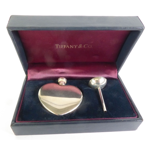 407 - BOXED MODERN TIFFANY & CO STERLING SILVER HEART SHAPED SCENT BOTTLE, with screw-down top and the... 