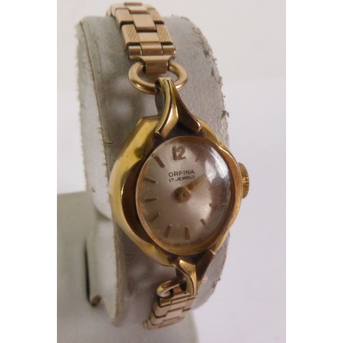 19 - A LADY’S ORFINA SWISS GOLD PLATED BRACELET WATCH, with 17 jewel movement (working)