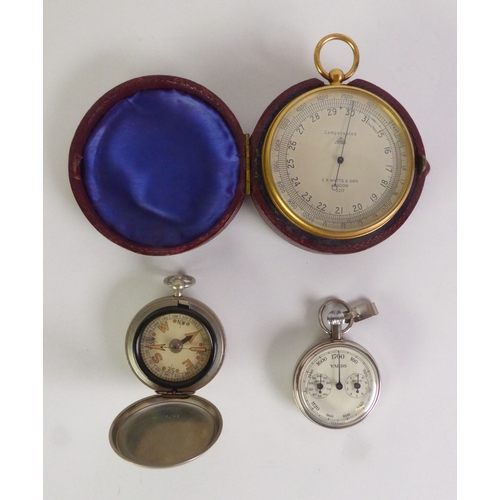 81 - E.R. WATTS, LONDON, PORTABLE COMPENSATED BAROMETER, with circular silvered dial, in gilt brass drum ... 