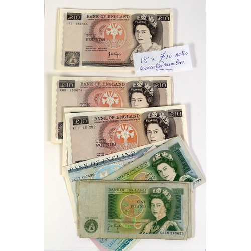 76 - FIFTEEN ELIZABETH II BROWN £10 NOTES, J. G. Page signature, mint and consecutive numbers, circa 1970... 