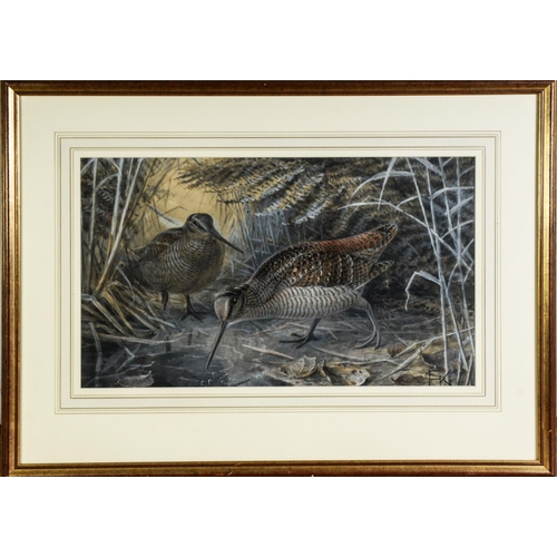23 - JOHANNES GERARDUS KEULEMANS (1842 – 1912)WATERCOLOUR Two oyster catchers amidst reeds Signed with mo... 