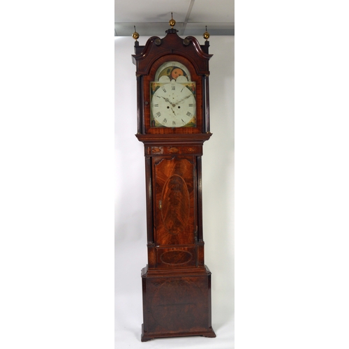 13 - LONGCASE CLOCKS: George III 19th century mahogany north country longcase clock with arched rolling m... 