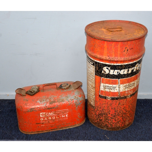 280 - MARINE COLLECTIBLES: OMC Accessories Gasoline motor boat fuel tank, plus a large empty Swarfega drum... 