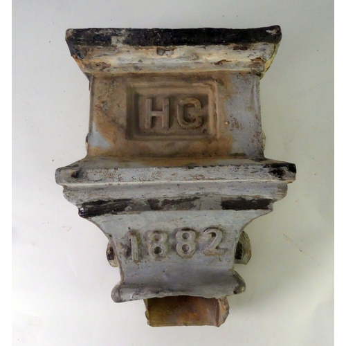 281 - SALVAGE: Victorian lead drainpipe hopper with the lettering HC in the casting and dated 1882, 17