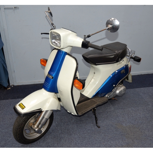 211 - MOTOR SCOOTER: 1985 Suzuki Roadie 80 motor scooter with white and blue panels