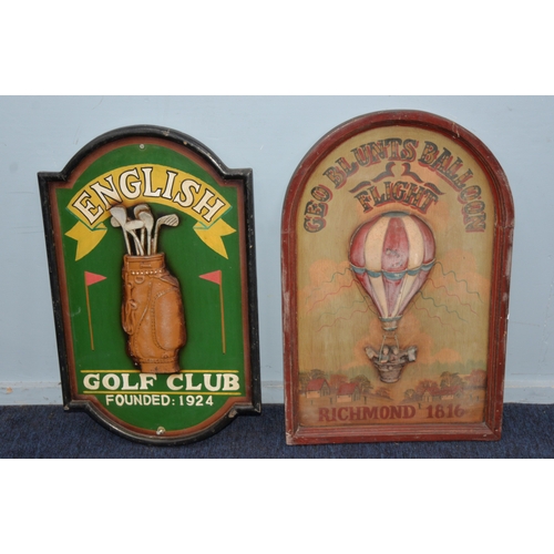 272 - SIGNAGE: Two vintage Public House decorating signs with applied decoration celebrating 'George Blunt... 