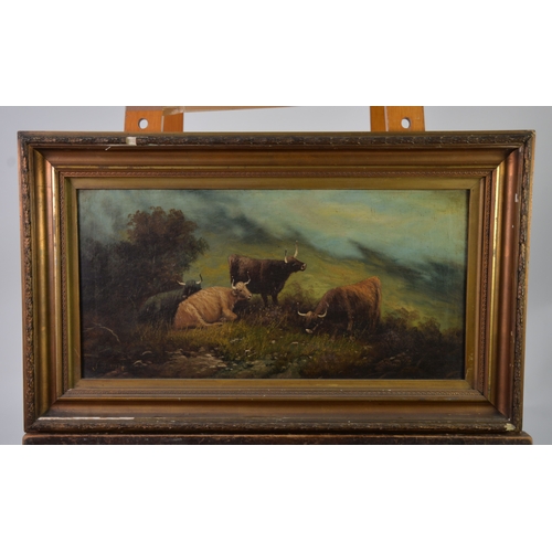 99 - J BARNET (late 19th / early 20th century) OIL PAINTING ON CANVAS Highland cattle in mist shrouded la... 