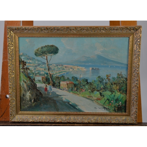 100 - NEOPOLITAN SCHOOL (modern) OIL PAINTING ON CANVAS Bay of Naples with Vesuvius in the distance indist... 