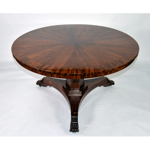 68 - WILLIAM IV MAHOGANY SNAP TOP BREAKFAST TABLE, on pedestal platform base supported on three paw feet,... 