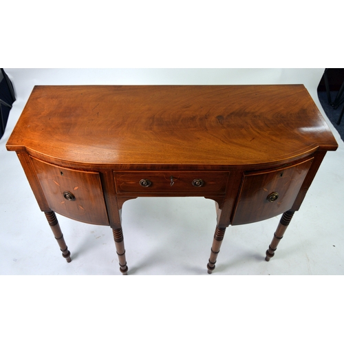 64 - GEORGE III MAHOGANY NEOCLASSICAL BOW-FRONT SIDEBOARD, with marquetry decoration 4ft (122 cm) W