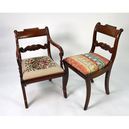 65 - SET OF SEVEN REGENCY DINING CHAIRS, with gadrooned blade backs [6+1]