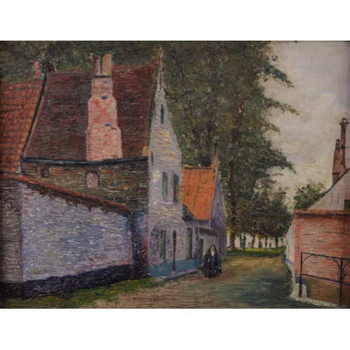 97 - IRENE VANHOUE (NINETEENTH/ TWENTIETH CENTURY)OIL ON CANVAS Street scene with lone figure Signed vers... 