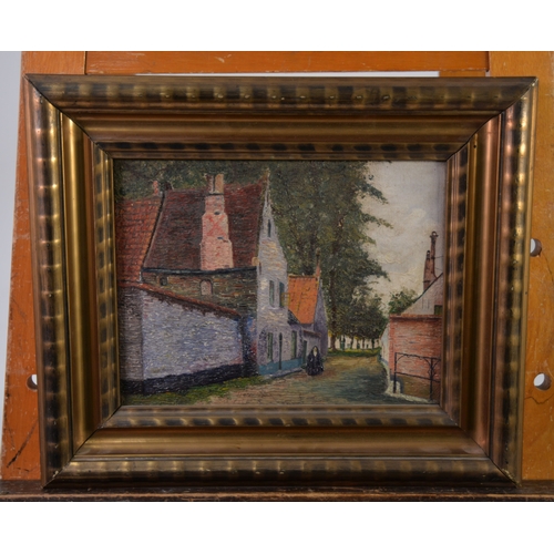 97 - IRENE VANHOUE (NINETEENTH/ TWENTIETH CENTURY)OIL ON CANVAS Street scene with lone figure Signed vers... 