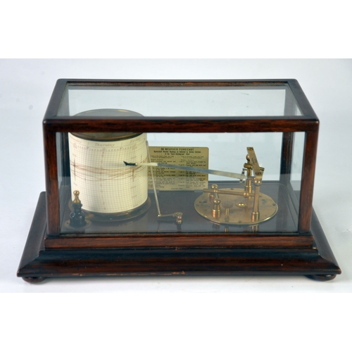 307 - SHORT & MASON, LONDON, EARLY TWENTIETH CENTURY OAK BAROGRAPH, with bun feet, ‘Weather Forecast’ ... 