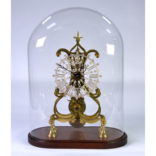 5 - LATE VICTORIAN BRASS SKELETON CLOCK WITH CHAIN-DRIVEN FUSEE MOVEMENT with pendulum, pierced and silv... 