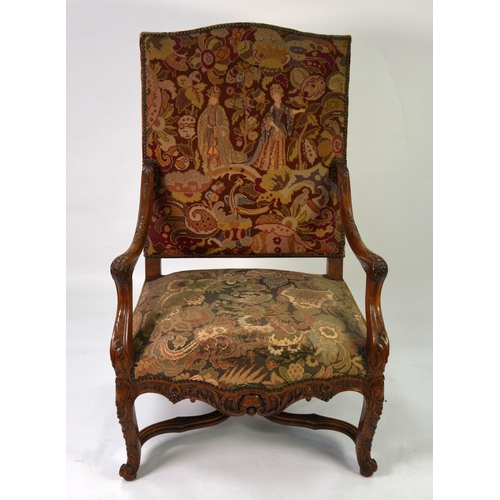 51 - IMPOSING and FINE QUALITY NINETEENTH CENTURY FRENCH CARVED WALNUT FRAMED OPEN ARMCHAIR of GENEROUS P... 