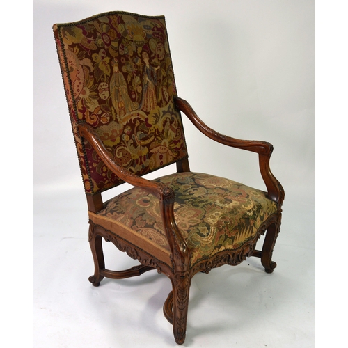 51 - IMPOSING and FINE QUALITY NINETEENTH CENTURY FRENCH CARVED WALNUT FRAMED OPEN ARMCHAIR of GENEROUS P... 