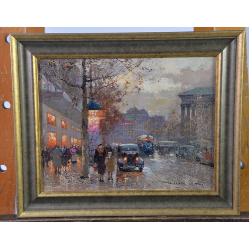 82 - EDOUARD CORTES (1882-1969) OIL PAINTING ON CANVAS Street scene in Paris with vehicles and pedestrian... 