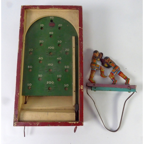 234 - CHAD VALLEY CHILD'S VINTAGE MINIATURE BAGATELLE BOARD, with spring operated propulsion and leaver to... 