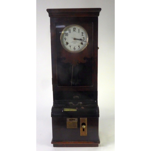 251 - INTERNATIONAL TIME RECORDING CO., LONDON, CLOCKING-IN CLOCK, in varnished oak case, silvered arabic ... 