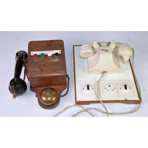 246 - IVORY COLOURED PLASTIC SHIP'S ON-BOARD TELEPHONE, mounted on an oblong panel for wall mounting, elec... 