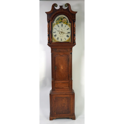 15 - E. BELL & SON, UTTOXETER, GEORGE III LATE 18th CENTURY OAK AND MAHOGANY CROSSBANDED LONGCASE CLO... 