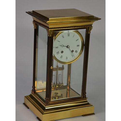 2 - GOOD QUALITY FRENCH L'EPEE HEAVY GILDED and OXIDIZED BRASS FOUR-GLASS MANTEL CLOCK, striking on a be... 