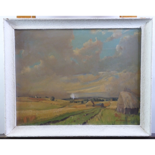 103 - ERIC GODDARD (1909-1993) OIL ON CANVAS Harvesting scene Signed and dated (19)4114 ½” x 18 ¾” (36.8cm... 