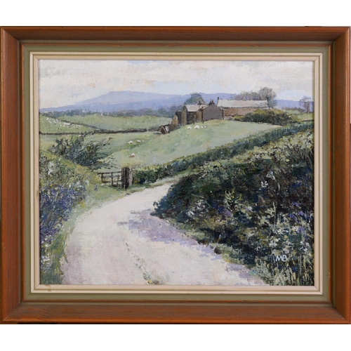 106 - MARGARET BROWN (TWENTIETH/ TWENTY FIRST CENTURY)OIL ON ARTIST BOARDRural landscape with road and far... 