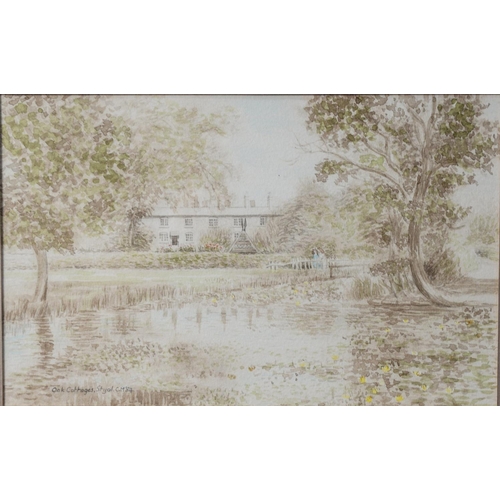 144 - CHRISTINE MOLLION (TWENTIETH/ TWENTY FIRST CENTURY)SEPIA WATERCOLOUR‘Oak Cottages, Styal’ Signed, ti... 