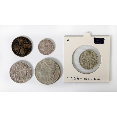 317 - COINS & TOKENS: 1921 silver Morgan head dollar, a 13th century Al Mohades Caliphate Andalus Drac... 